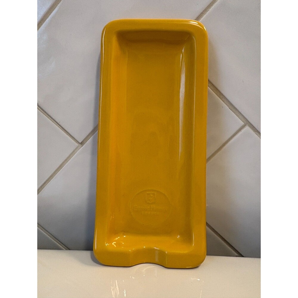 Vintage Emile Henry Saffron Mustard yellow Spoon Rest Made in France Stoneware